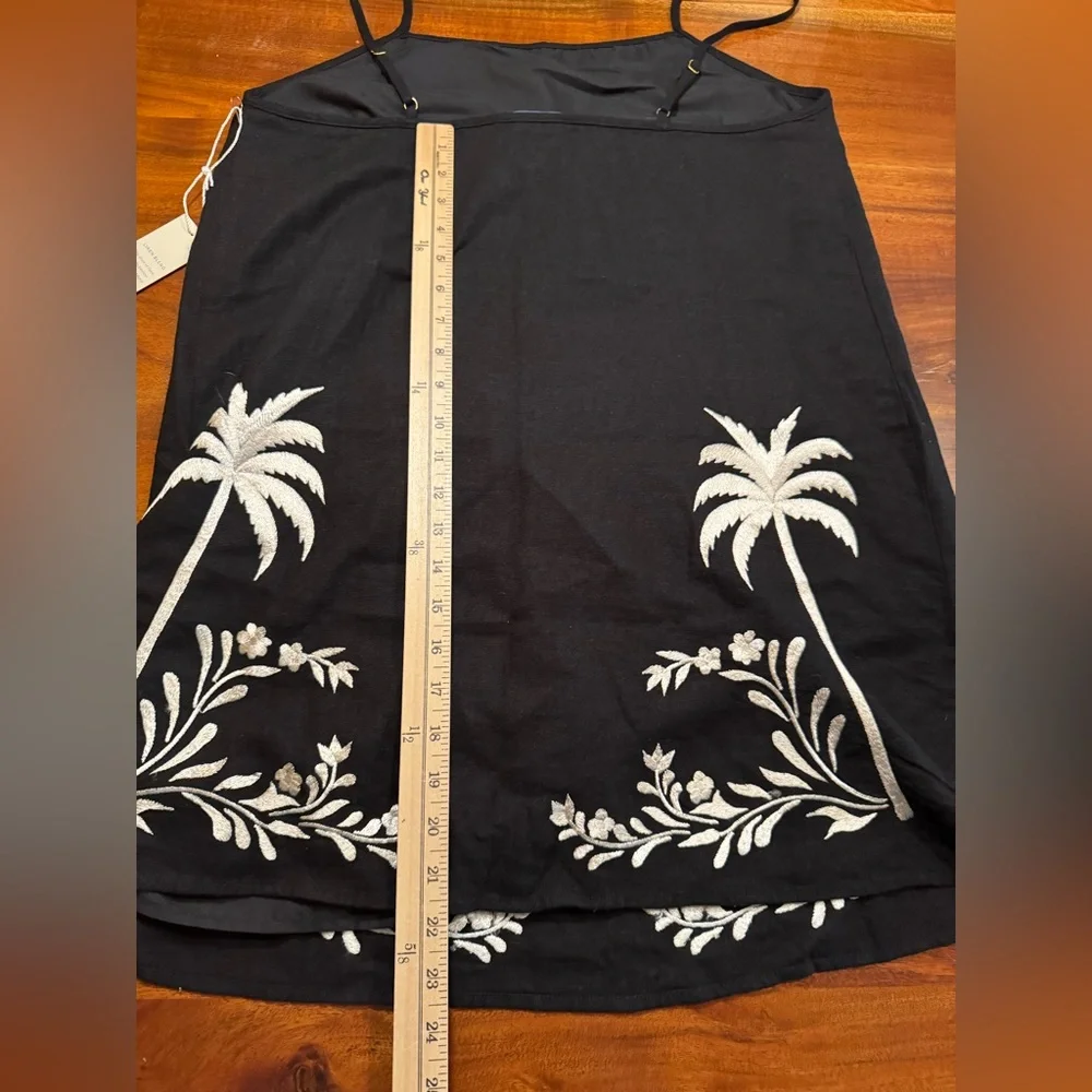 Calypso St. Barth Black Linen Blend Sundress Embroidered Palm Trees Sz L - NEW - Picture 12 of 12